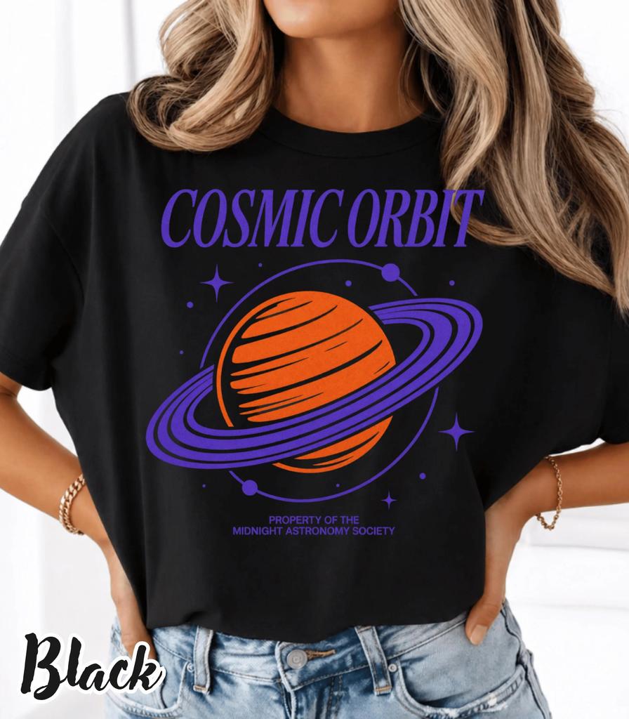 Unisexs Vintage Cosmic Orbit Space Graphic Oversized Streetwear Short Sleeve All Season Cotton Tee