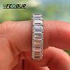 FEOBUR 2*4mm Emerald Cut All Moissanite Wedding Ring for Women Baguette Lab Diamond Eternity Band 925 Silver Jewelry