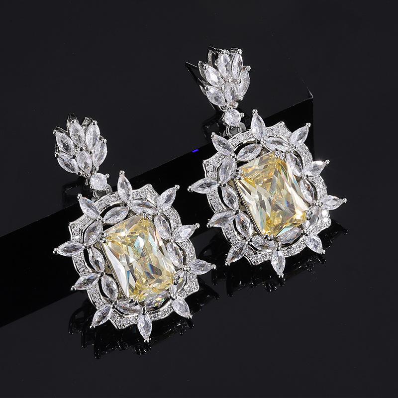 Jewelry Copper Gold Plated Retro Simulation Yellow Diamond Bottom Women'S Handmade Diamond Set Main Stone 10 * 14