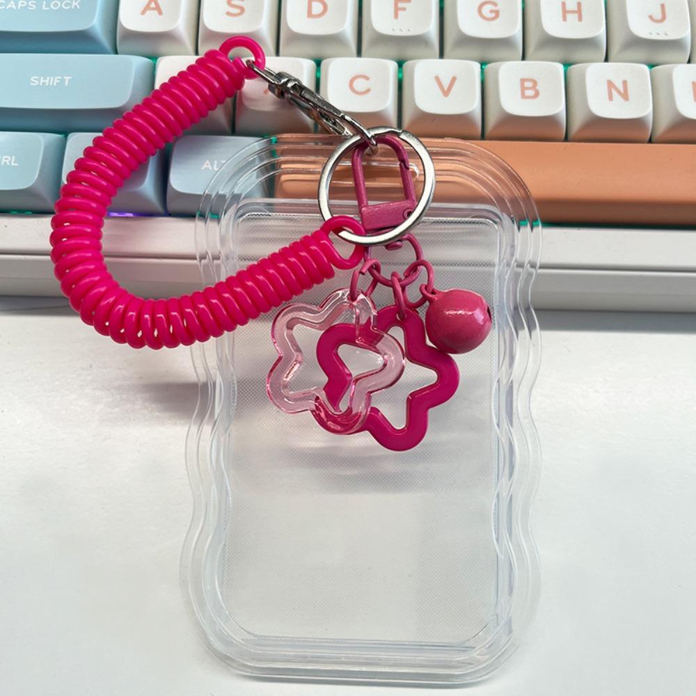 

Soft Silicone Kpop Photocard Holder With Star Keychain Spring Rope ID Cards Protective Case Sliding Cover рожевий червоний колір