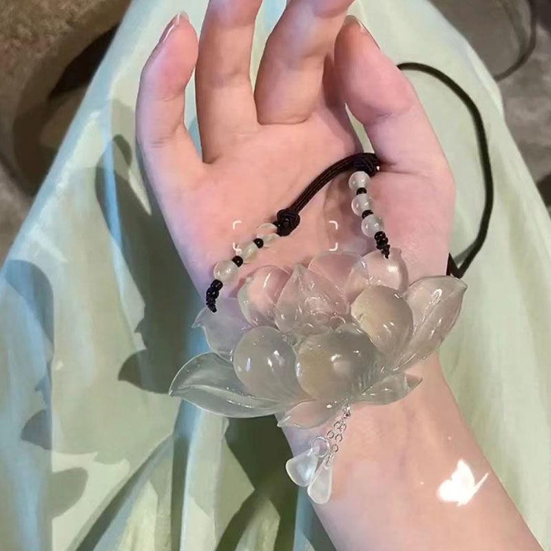 Nuova collana con ciondolo loto giada ghiacciata stile antico cinese Accessori per costumi antichi Hanfu per ragazza