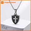 Vnox Men Vintage Gray Shield Cross Pendant Necklace, Stainless Steel Box Chain Religious Amulet for Male Daily Casual Wear
