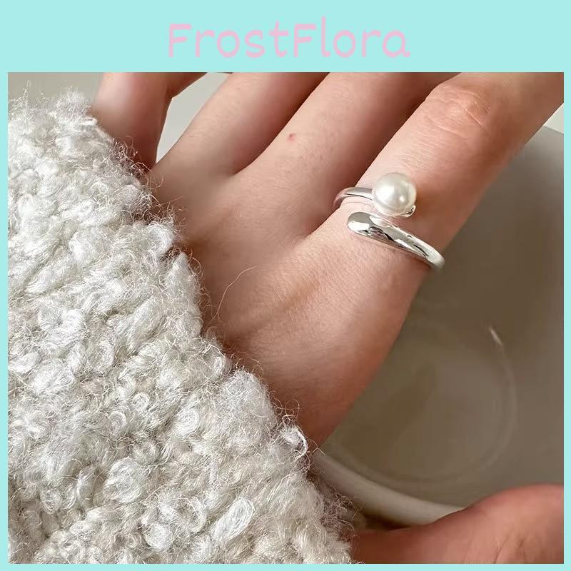 Elegant Geometric Open Adjustable Pearl Shell Ring For Women Fashionable Style