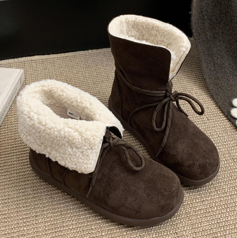 

Маленькие женские сноубутсы на толстой подошве на осень 2025 года, новые модные и универсальные, легкие и теплые, бархатные ботинки Birkencotton 40