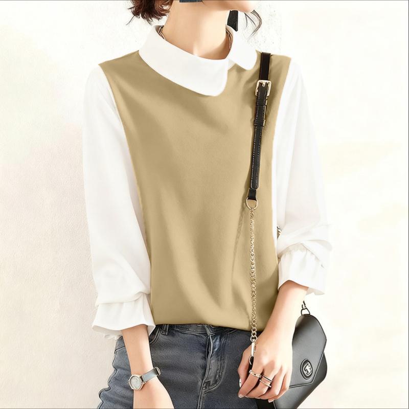 ZANZEA Bluză casual de damă cu guler păpușă, mâneci 3/4 largi, patchwork