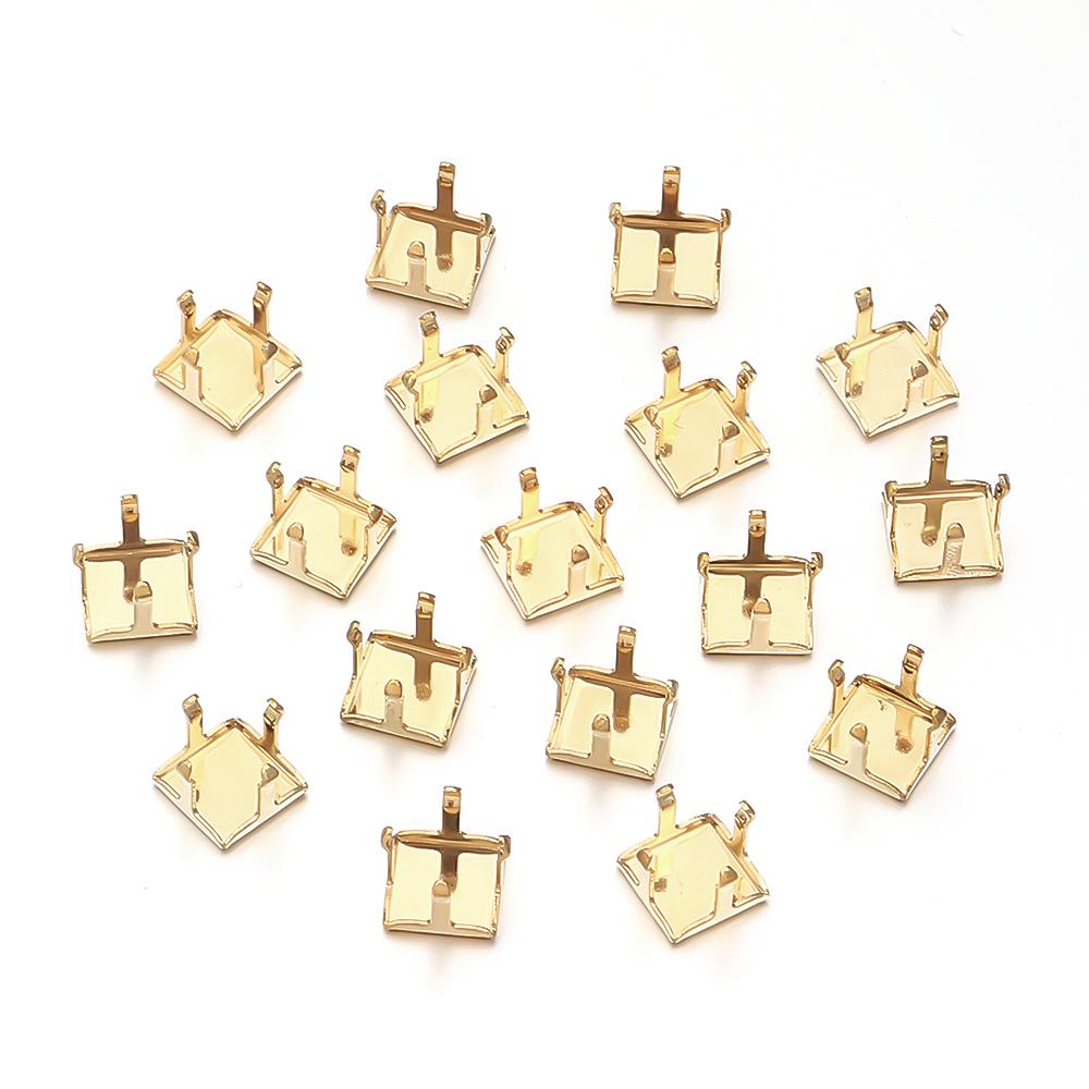 20-100pcs Square Round 4 5 6 7 8 10mm Crystal Glass Cabochons Base Metal Claw Settings Stud Earring Base Cabochon Came Tray