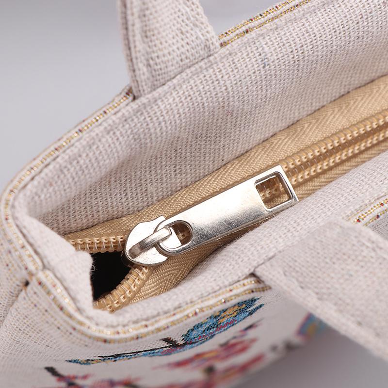 Embroidery Canvas Bag Cute Butterfly Rabbit Peony Tote Bag Small Shoulder Traveling Pouch Handbag Grocery Storage Bag