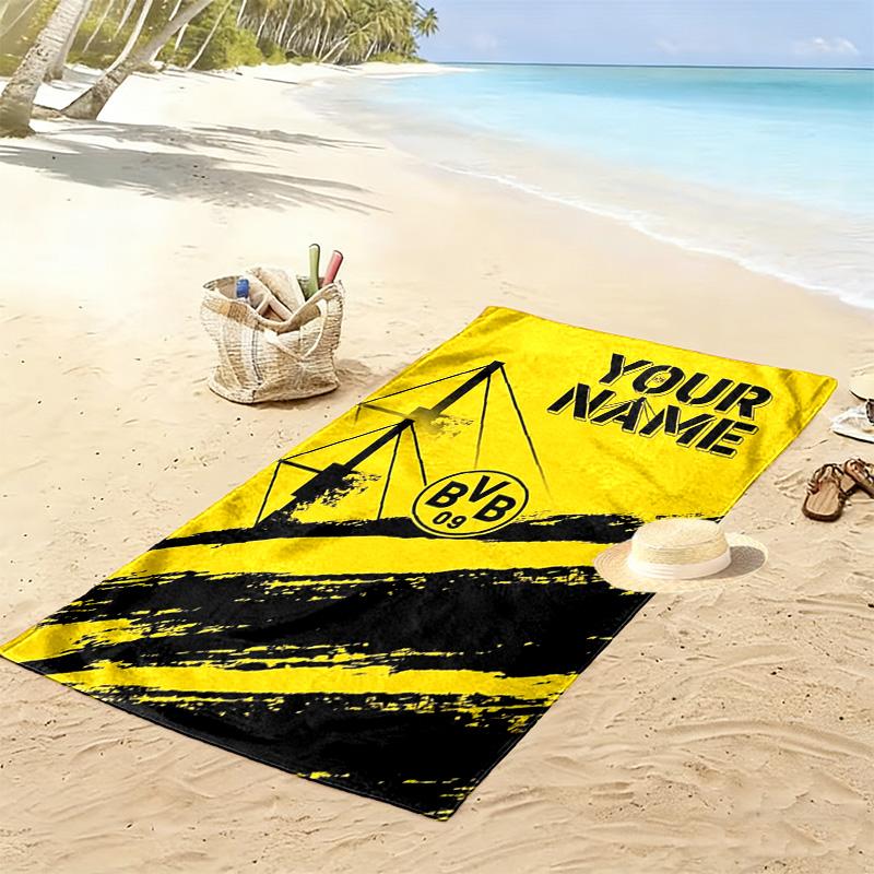 Name Custom Borussia Dortmund Logo Print Beach Towel, Large Soft Quick Dry Towel for Beach Camping Swimming