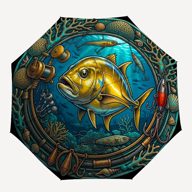 Underwater Adventure Pattern Umbrella, Portable and Foldable Design, 8 Ribs, a Casual Accessory for Halloween, Christmas, and Birthday Gifts.