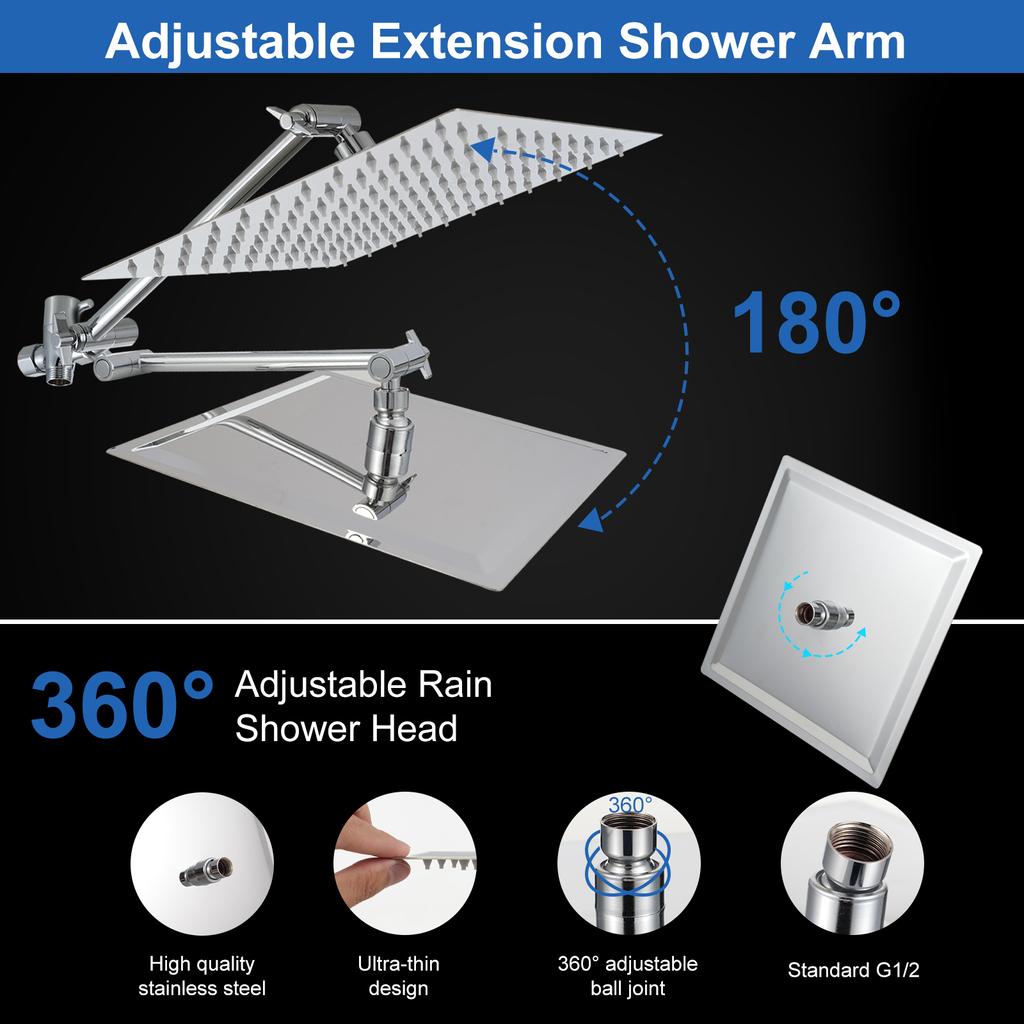 2-IN-1 Bathroom Shower Combo High Pressure Rainfall Shower Head with Extension Arm Handheld Shower Head with Wall Bracket Hose
