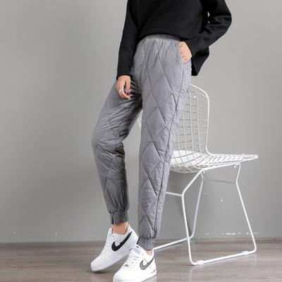 High Waist Quilted Down Cotton Pants Women Plus Size Thickened Loose Fit Casual Warm Long Trousers for Winter Outdoor Activities