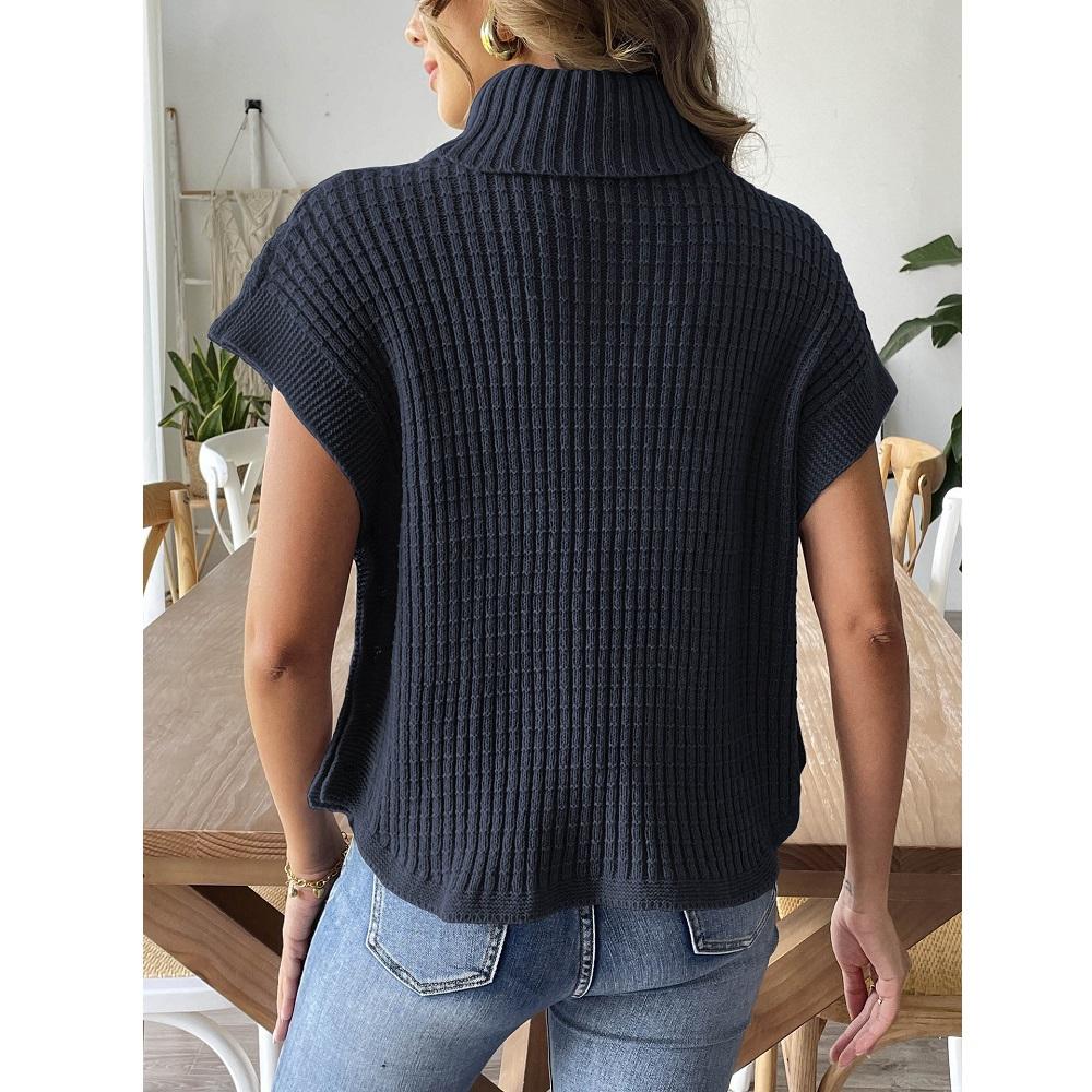 Damen Frühling Herbst Pullover und Sweater Weste Seitenknopf Dekoration Rollkragen Lässige Gestrickte Tanktops