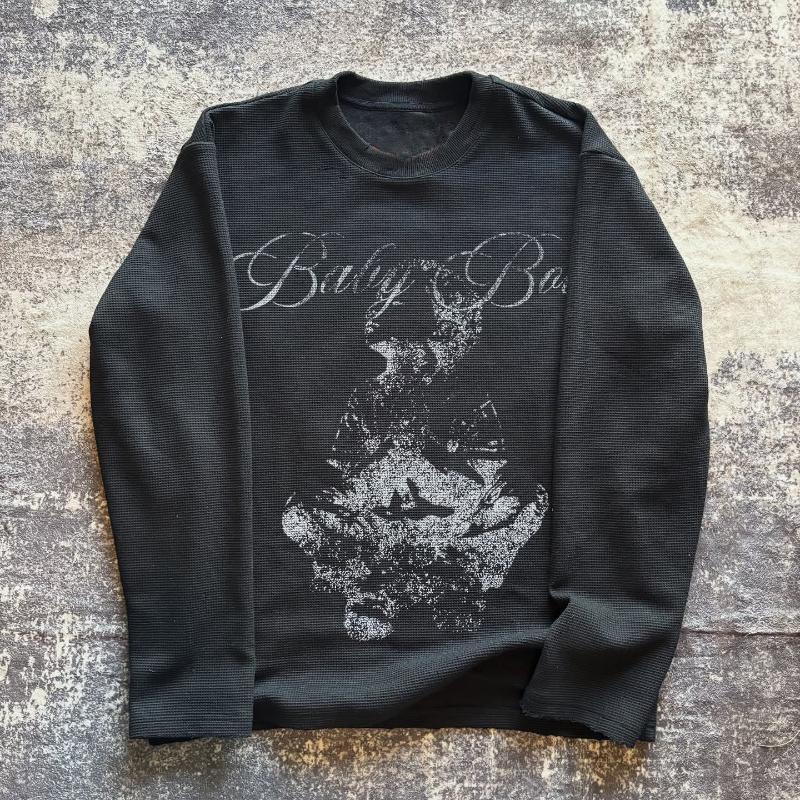 European and American Y2K autumn round neck pullover print Gothic retro top