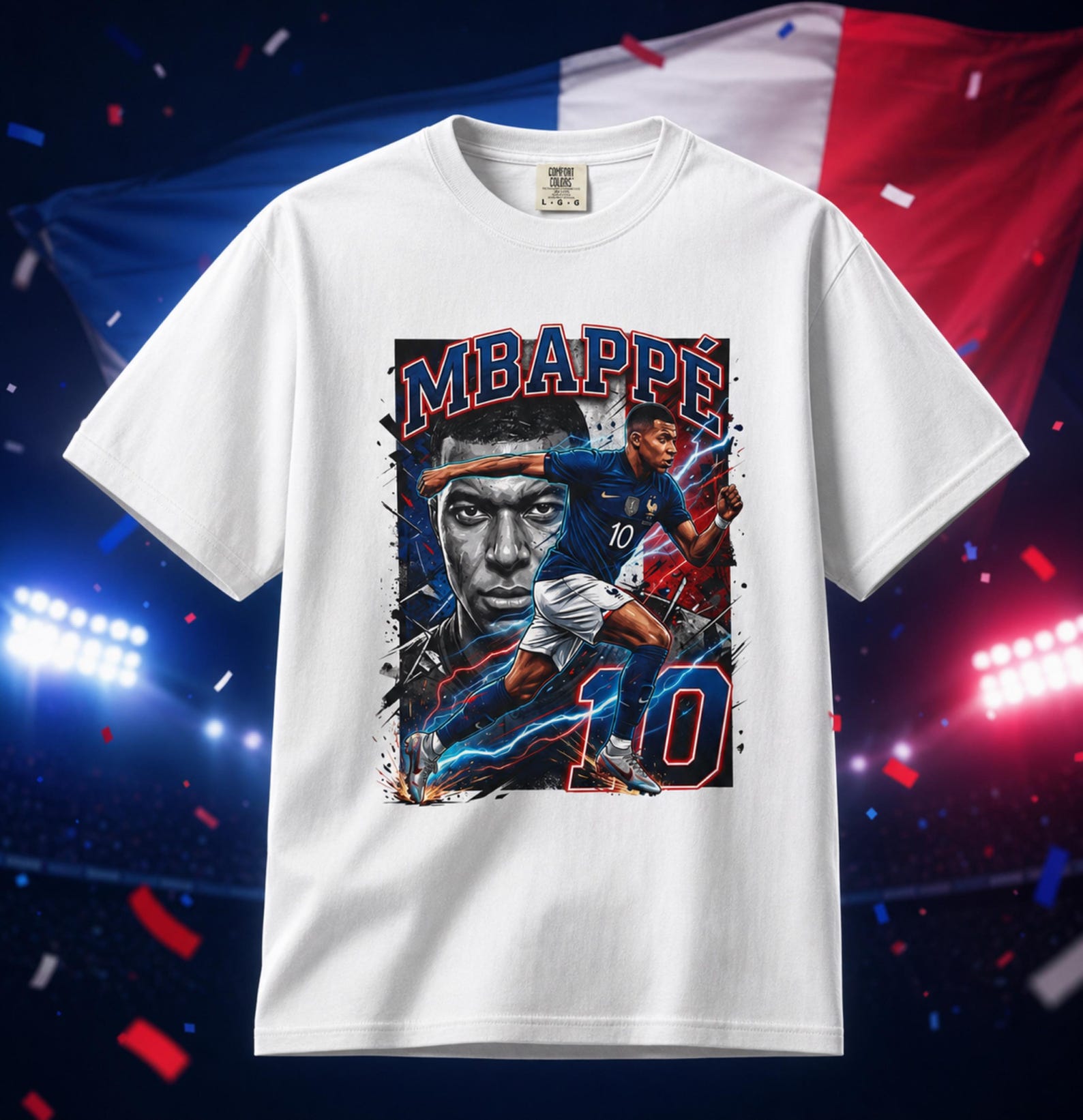 Mbappé Graphic T-Shirt, France Soccer T-Shirt, Les Bleus Football Fan Shirt, French Soccer Shirt, Match Day Apparel 2XL