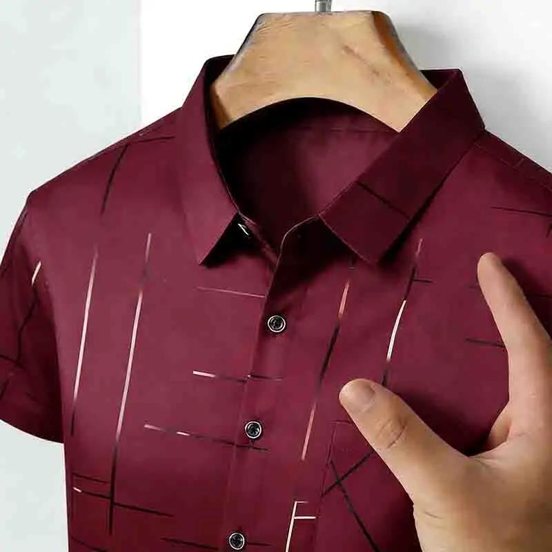 Fashion Men's Line Print Short Sleeve Shirt Breathable Casual Daily Wear Button Down Top