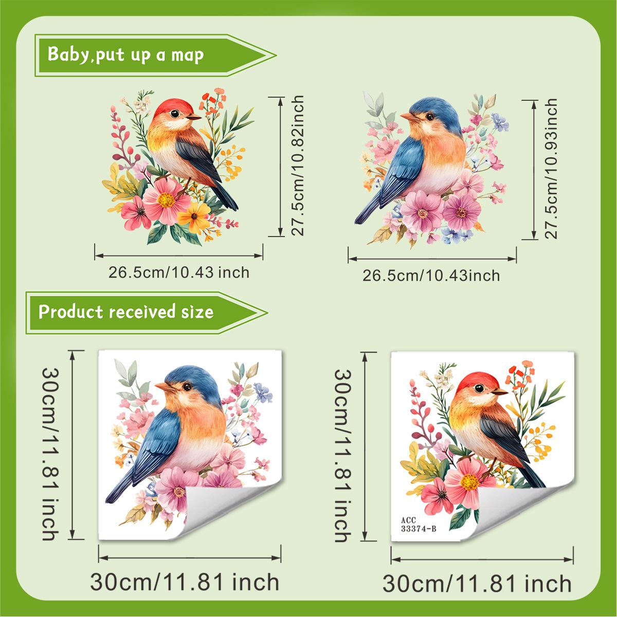 

Playful Bird and Flowers Toilet Seat Sticker Waterproof Self-Adhesive Removable Decal for Bathroom WC Decoration 30x30cm*2pcs різнокольоровий
