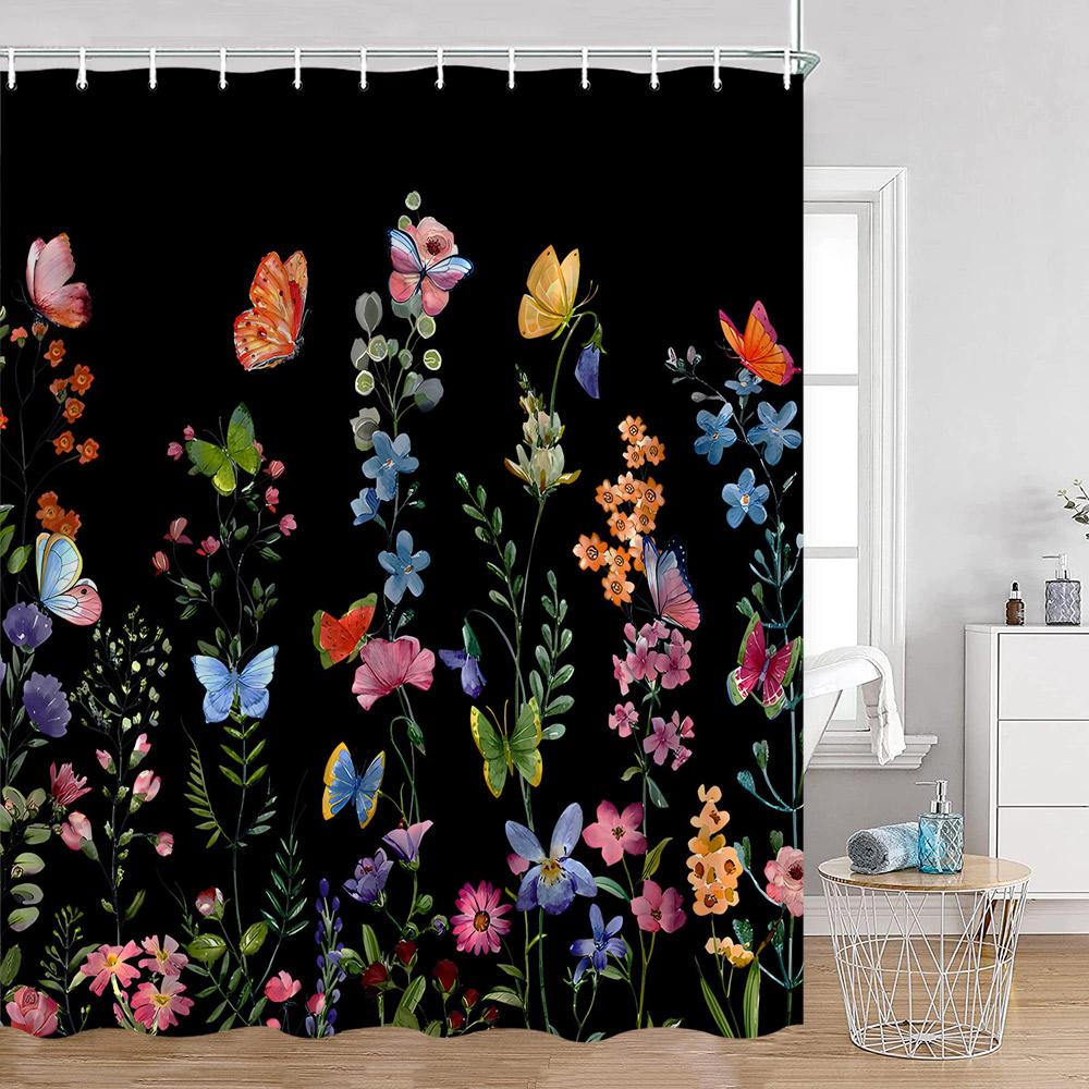 Vintage Mushroom Shower Curtain Astrology Magic Starry Night Flower Frog Mandala Dark Bathroom Curtain Plant Home Decor for Bath