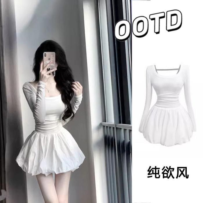 

Autumn pure desire to close the waist and look thin temperament Spice girls short skirt children inside with sexy puffy dress white tide S