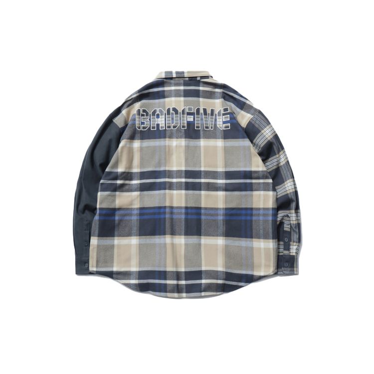 Li Ning Contrast Color Loose Casual Shirt Men Shirts Gray Blue Plaid ASHR041-1