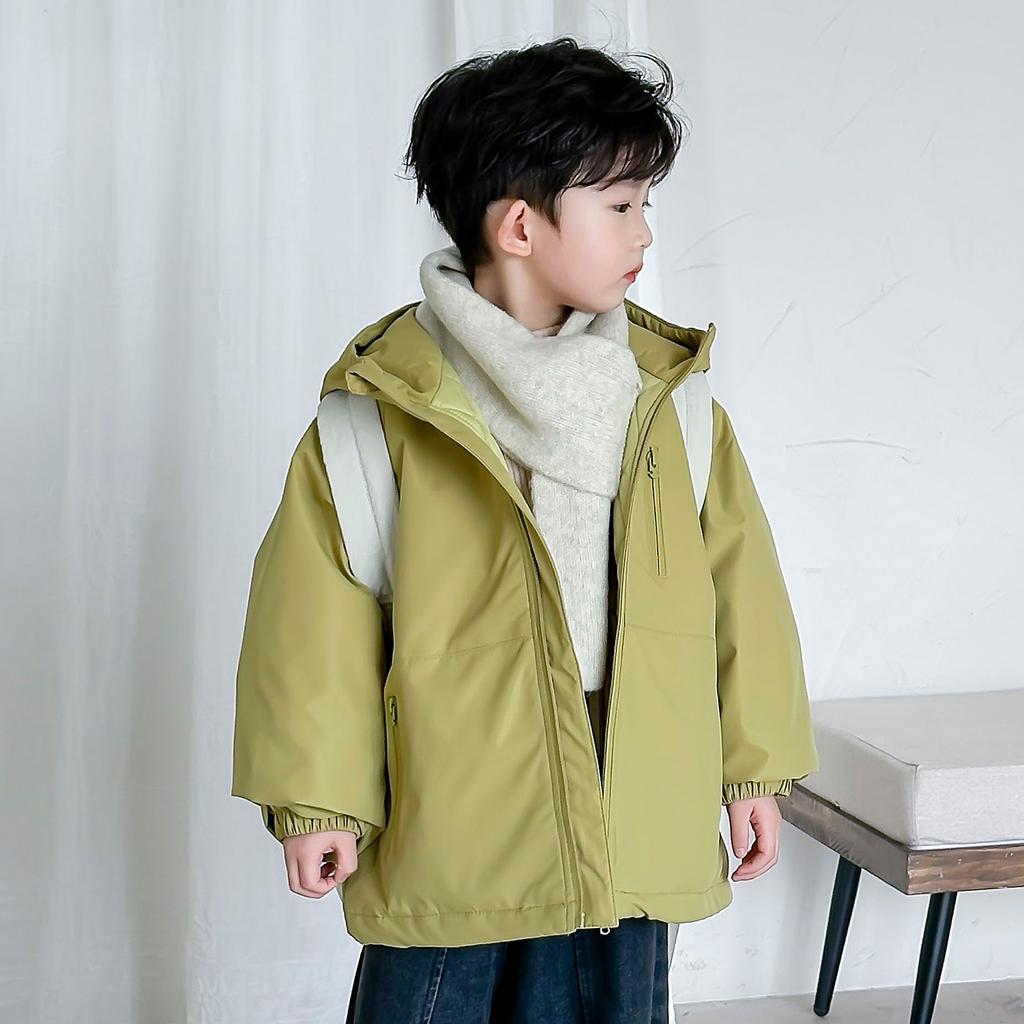 Unisex Kids Hooded Windbreaker Jacket Mid Length Spring Autumn Outdoor Coat