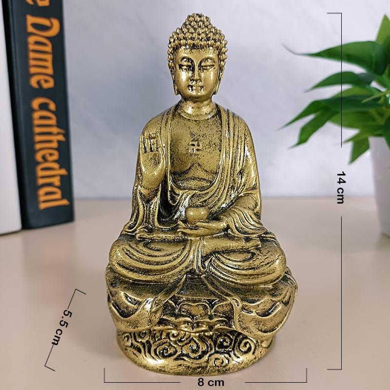 

14cm Gold Medicine Buddha Statues Ornament Resin Feng Shui Lucky Shakya Muni Buddha Sculpture Home Office Garden Decoration бронзовий