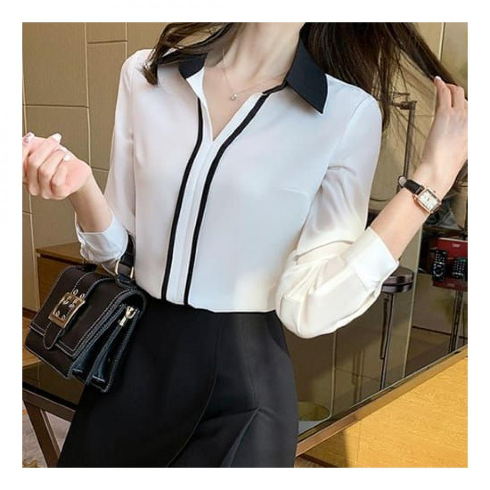 Navava Office Line Long Sleeve Shirt Color Collar Nb1868