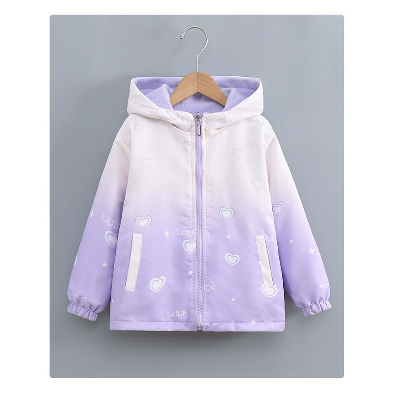 Girls Double Sided Fleece Thickened Hooded Children Casual Jacket