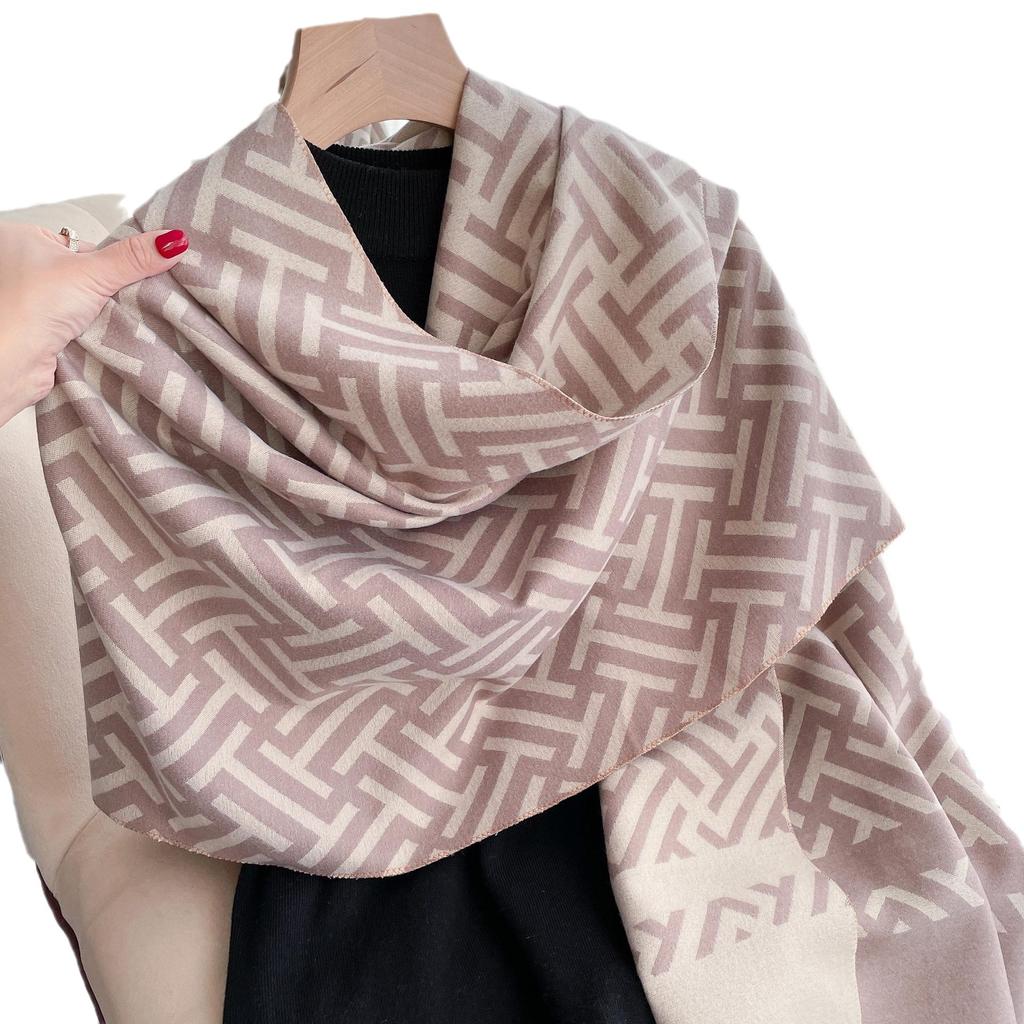 Imitation Cashmere Scarf Medium And Long Outer Shawl Double-Sided Warm Letter Scarf Female Live Stream Trend