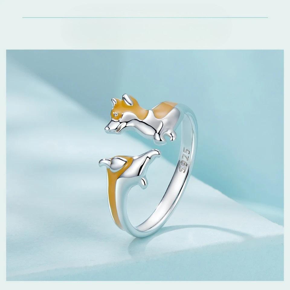 Cute Corgi Dog Open Ring Ladies Girls Exquisite Jewelry Party Birthday Anniversary Gift Selection