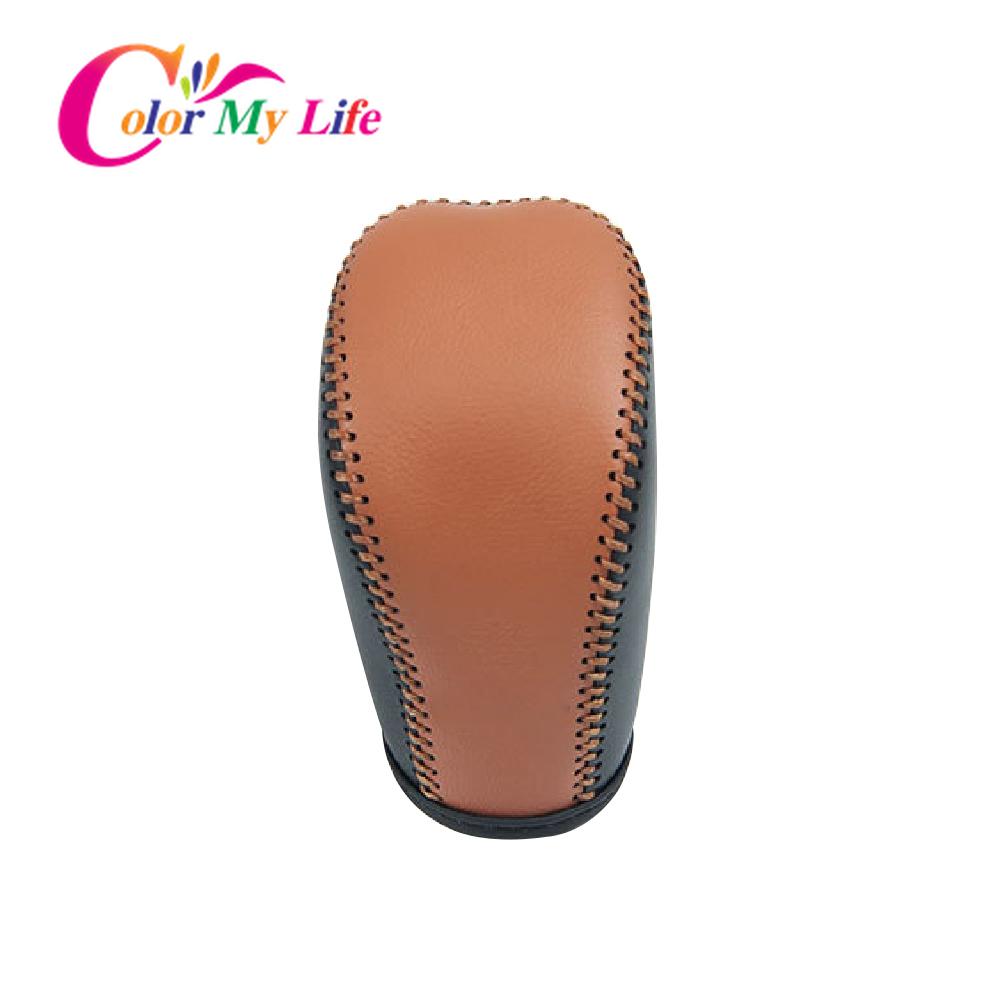 Color My Life AT Car Genuine Leather Gear Lever Cover Gear Shift Collars Fit for Toyota Crown MK13 2010 -