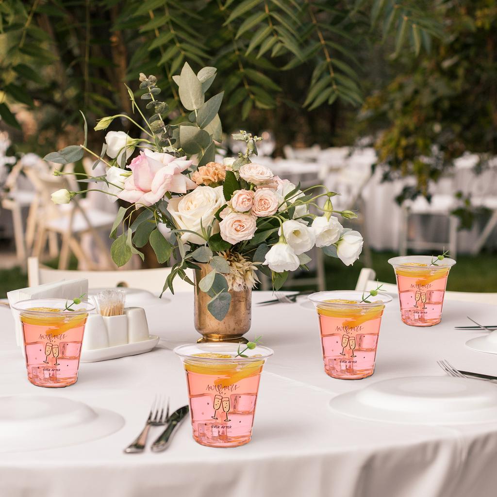 200 Pack Plastic Wedding Cups 12Oz Mr And Mrs Clear Disposable Party Cups
