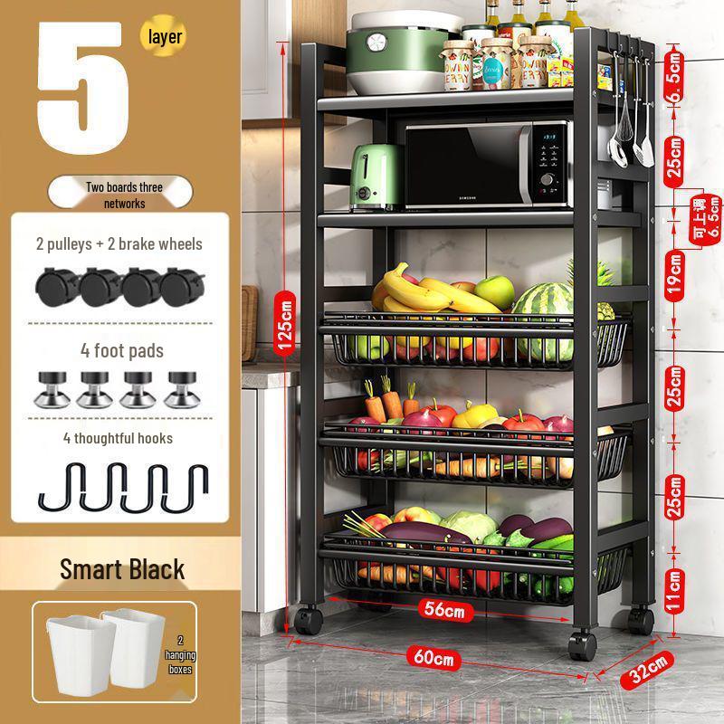 Multi-Layer Kitchen Storage Rack with Wheels for Microwave and Vegetables
