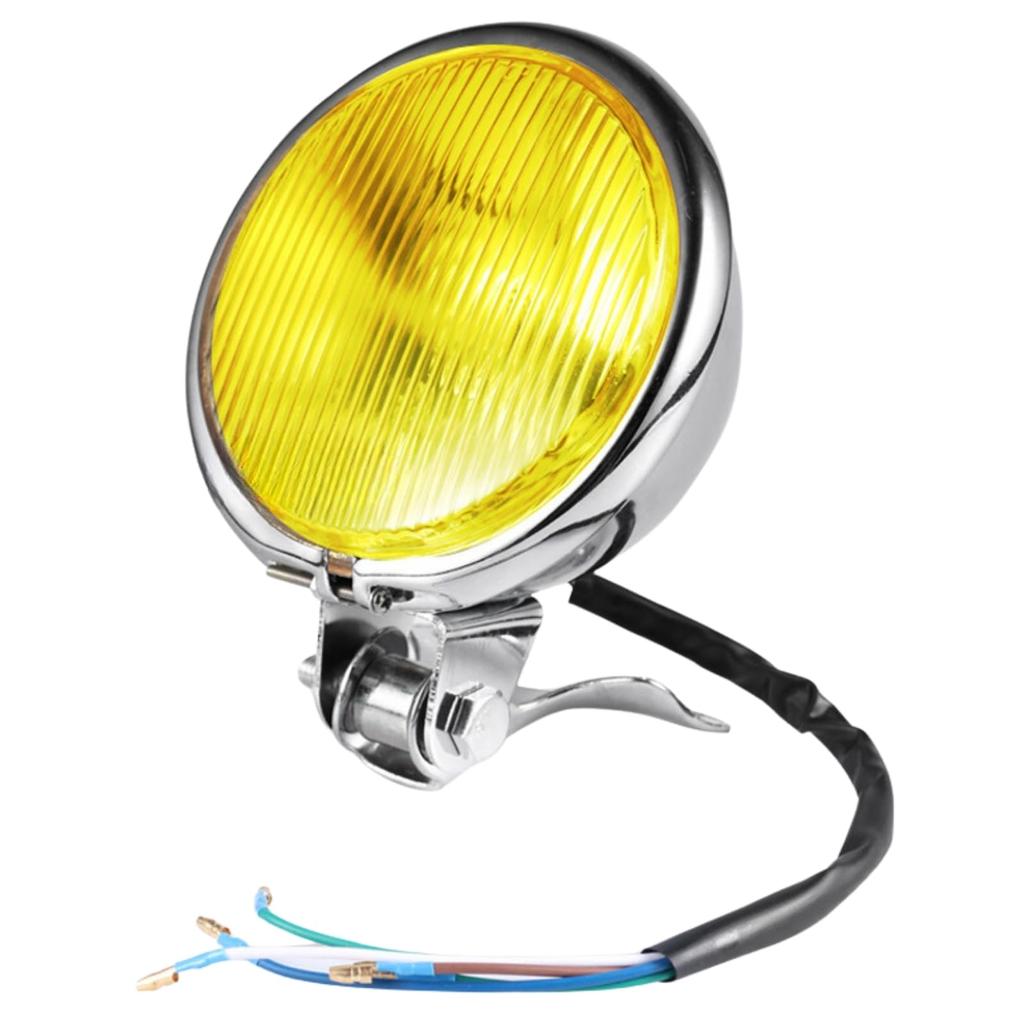 cocoriko Motorcycle Headlight 4.5" Halogen Baetlite Retro Custom (Silver (Yellow Lens))