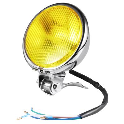 Cocoriko Motorcycle Headlight 4.5" Halogen Baetlite Retro Custom (Silver (Yellow Lens))