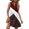 Ladies' Fashionable Retro Color Block Patchwork Printed V-neck Button-down Pocket Vest Dress Beach Vacation Summer Dress