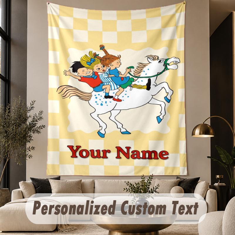 Custom Text Printed Tapestry Pippi Longstocking Pattern Large Wall Hanging Indoor Room Decor