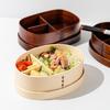 Lunch Box 3 Grids Food Grade Large Capacity Wide Application Oval Square Shape Packed Lunch BPA Free Single-layer Wood Bento Box Kitchen Accessories