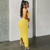Women European Sexy Backless Halter Neck Sleeveless Slim Fit Long Bodycon Dress