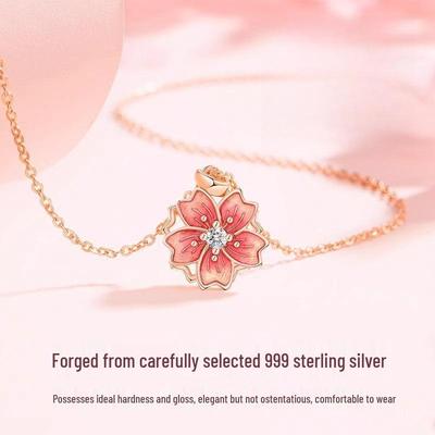 Sterling Silver "Three Lives, Three Worlds" Rotatable Peach Blossoms Necklace – Light Luxury Clavicle Chain
