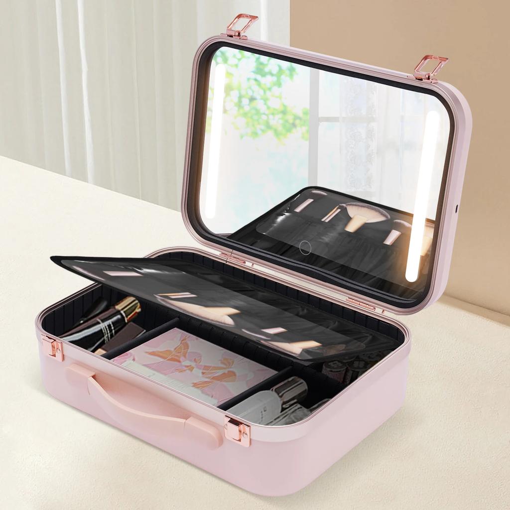 Portable LED Makeup Case with Mirror – Ideal for Home, Salon, and On-the-Go Cosmetic Storage