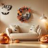 Spooky Cat And Moon Garland Halloween Floral Garland, with String Lights, Black Silhouette Orange Warm Light Decor Wreath, for Front Door