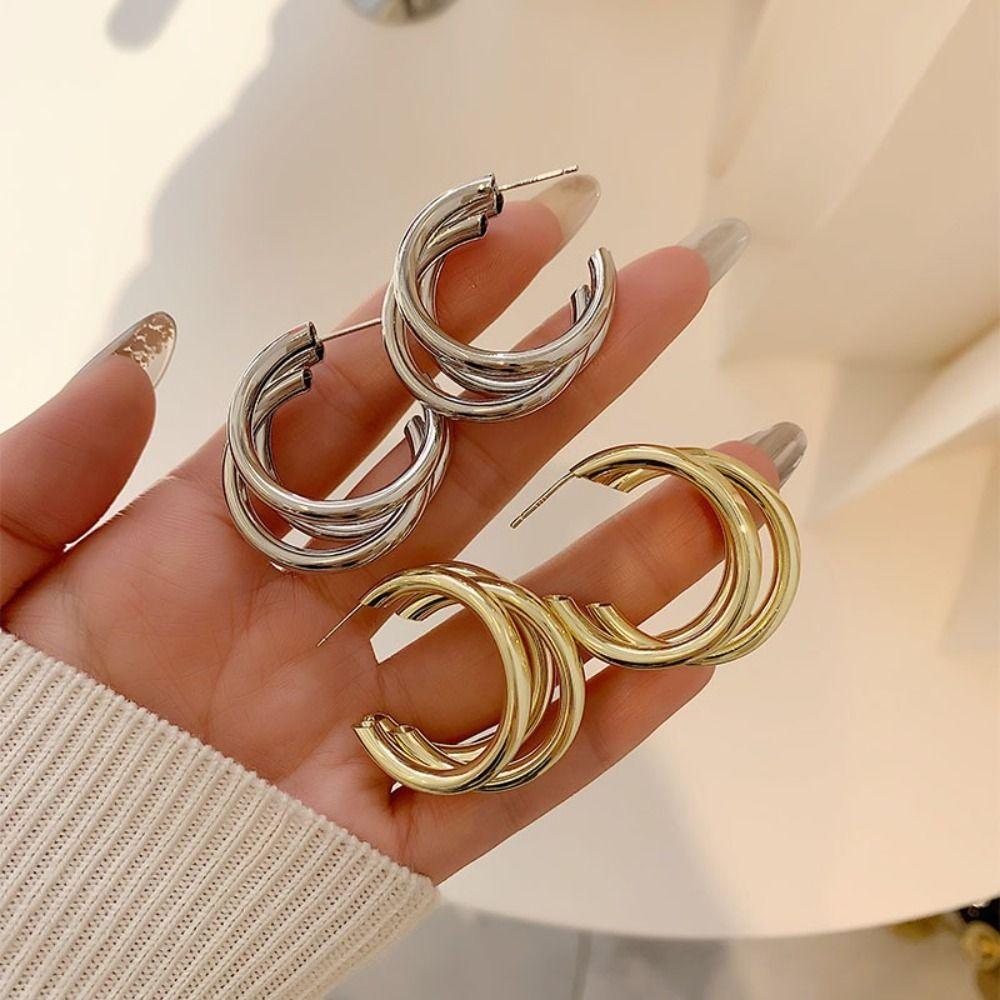Gold Color Statement Earrings Vintage Style Round Circle Hoops Chunky Hoop Earrings  Luxury Jewelry