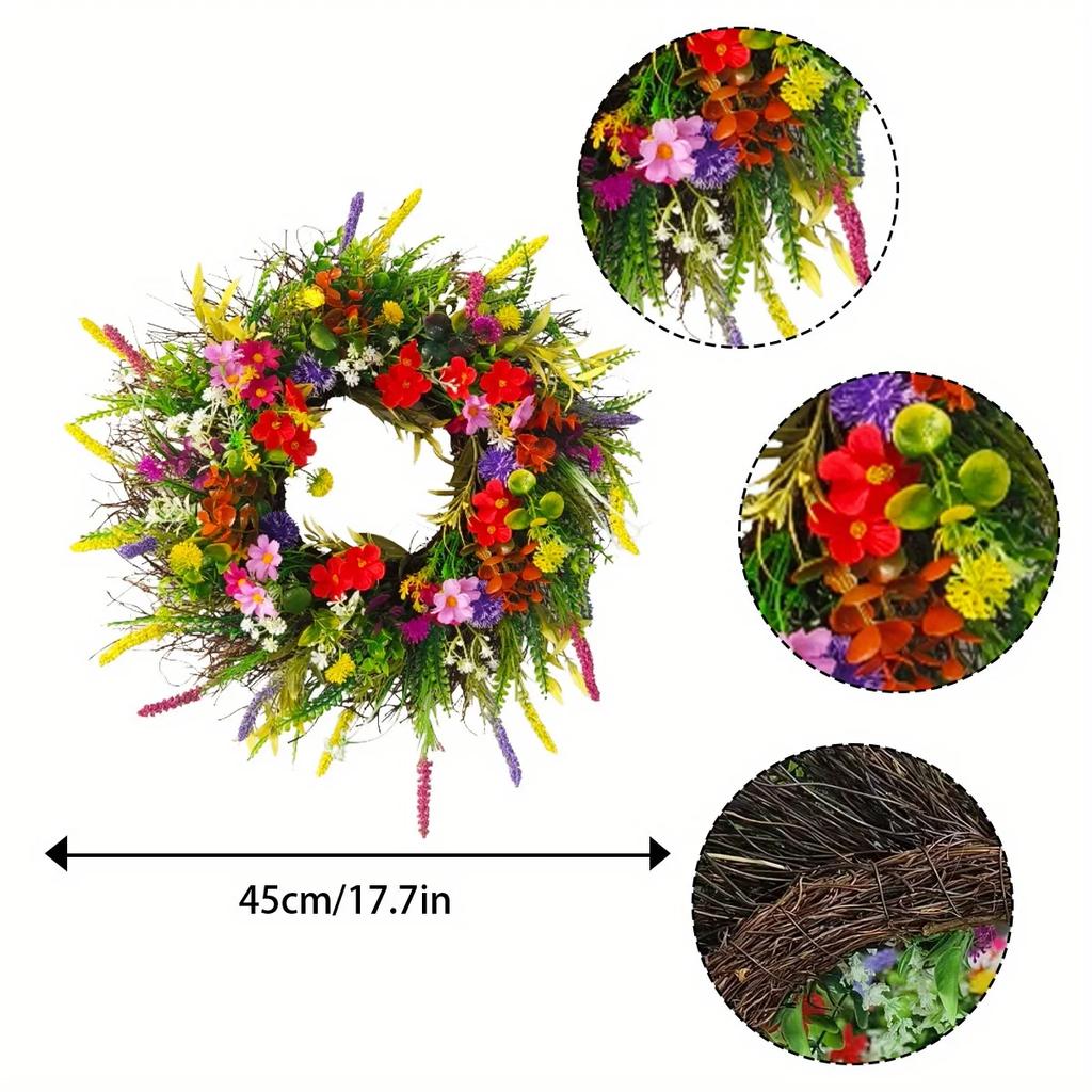Věnec z divokých květin Jarní letní věnec Věnec na vchodové dveře Věnec z umělých květin Farmářská dekorace Čerstvá zelená rostlina Věčná květina
