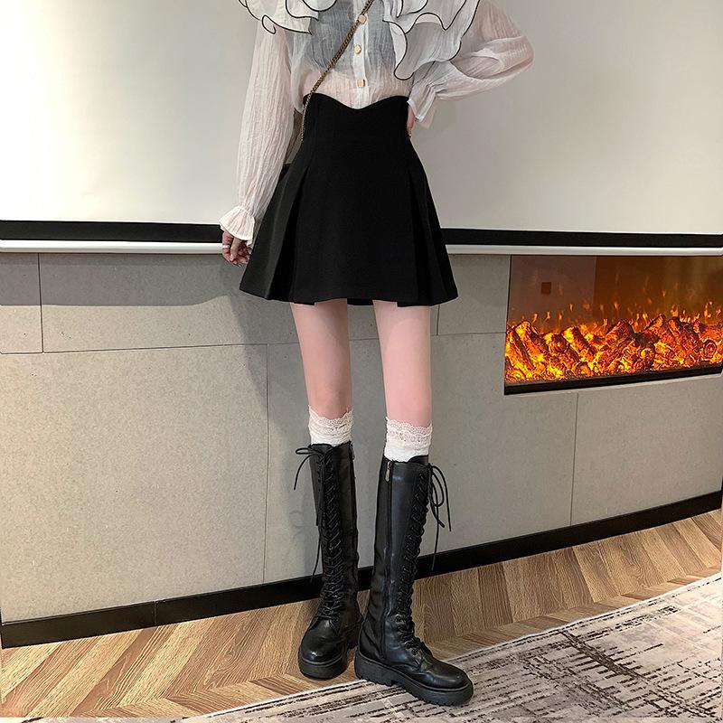 Summer Black Plus Size High-waisted Anti-exposure A-line Casual All-match Versatile Skirt Bodycon Hip-covering Petite Pleated Skirt Campus Style