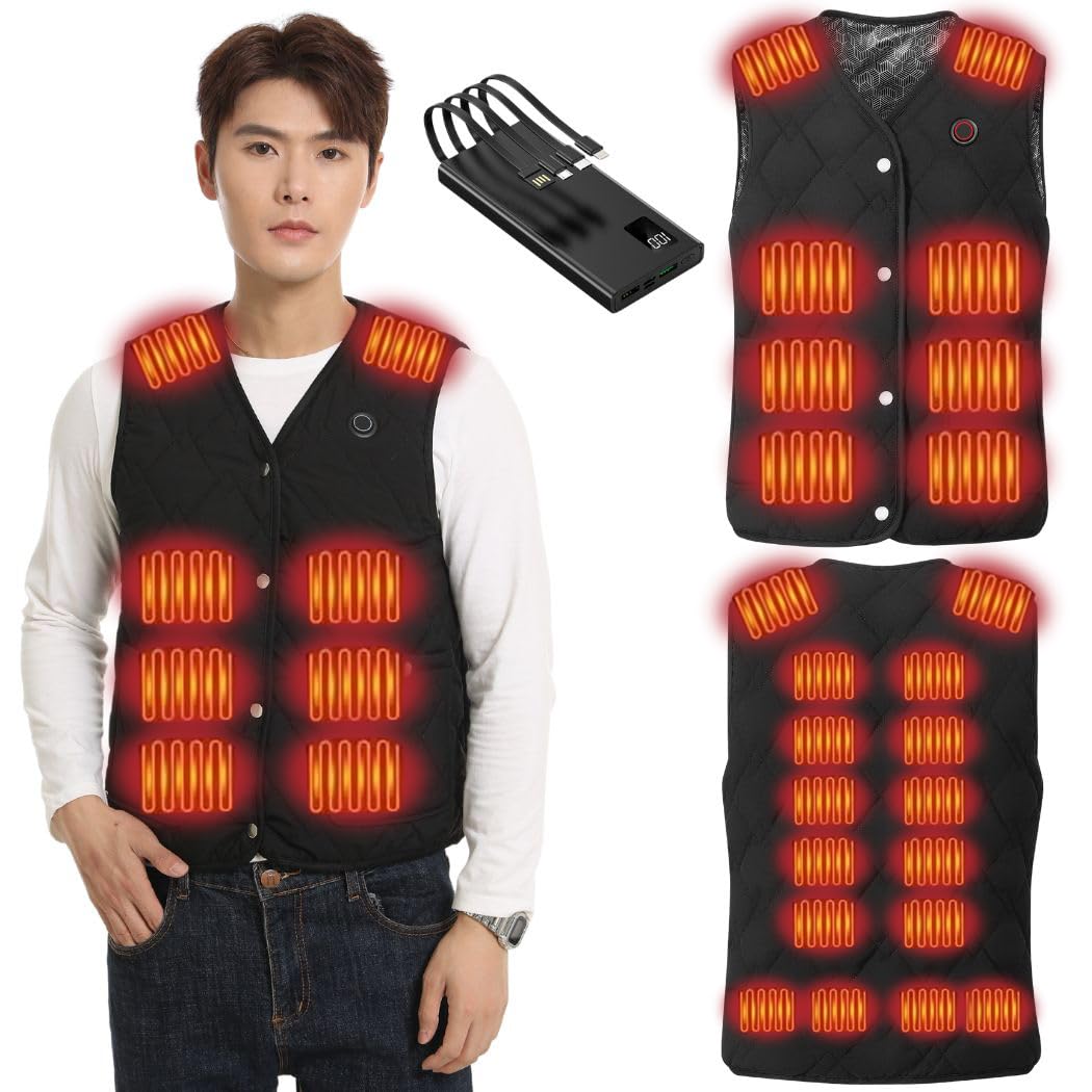 

PenBille Electric Heated Heated Clothing Front and Back Heating Mobile Battery USB Fast Ultra Cold Weather Outdoor Heated Vest, [24 Points, 30,000mAh