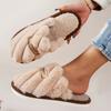 Crisscross Fluffy Home Warm Slippers, Soft Sole Open Toe Plush Lined Cozy Shoes, Non-slip Floor Mute Slippers, Winter & Autumn