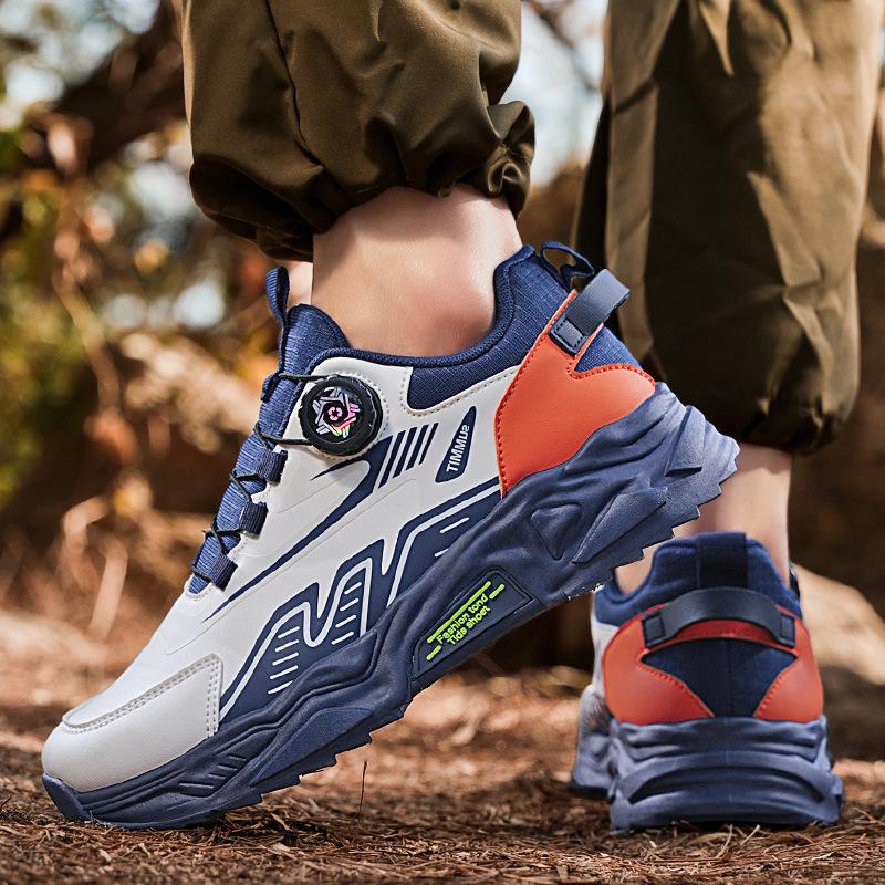 Spring and Summer Rotating Buckle Sports Shoes Leather Mesh Breathable Thick-soled Casual Men's Shoes Outdoor Non-slip and Wear-resistant Running Sho