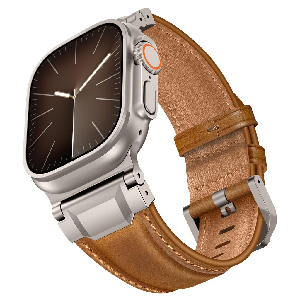 Elegant Leather Band for Apple Watch Ultra 3 2 49mm Series 11 10 46mm Men Business Straps for Iwatch 9 8 7 6 5 4 Se 3 44mm 45mm