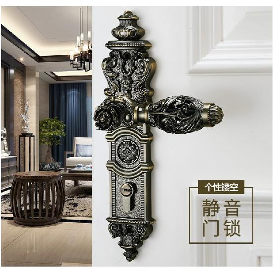 85mm All Copper Hollow Out  Mute Door Lock Indoor Wooden Door Lock Handle Lock Room Door Lock European Luxury Style Villa Lock