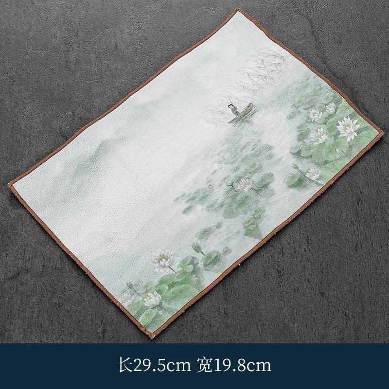 Thickening Grey Tablecloth and Rag Cotton and Linen Absorbent Tea Towel Simple Style Tea Mat Household Tea Ceremony Accessory